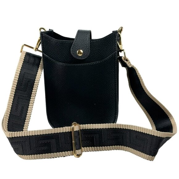 Side Pouch Mini Crossbody Bag Solid Black with Two Adjustable Guitar Straps - Picture 3 of 15
